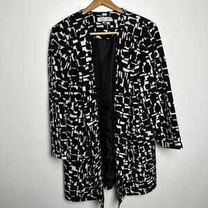 Kasper Womens 18W Black White Abstract Geometric Duster Blazer Jacket Lined